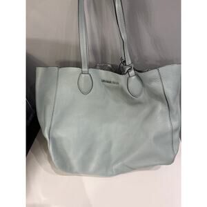 Michael Kors Mae Large East West Reversible Tote Bag Light Teal Metallic Silver